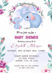 baby shower invitation template with elephant