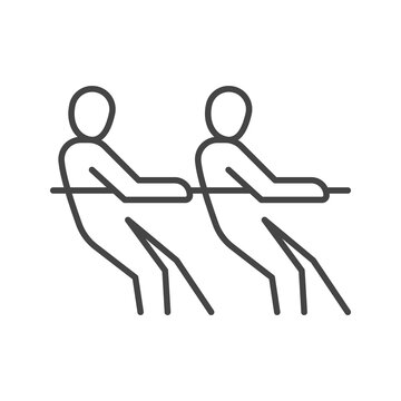 Two People Pulling A Rope. Teamwork And Support Outline Icon.