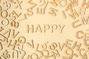 HAPPY sign with wooden letters