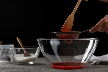 process of making strawberry jam. Home cooking, studio photo