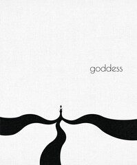 Goddess in flowing black dress. vector illustration.