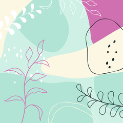 Obraz na płótnie Canvas abstract background with spots, dots, plants and curved lines