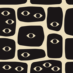 Seamless pattern with strange surreal creatures with eyes