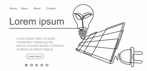 Continuous line drawing solar panel, plug and light bulb, symbol for solar energy.Can used for logo, emblem, slide show and banner. Illustration with quote template.Order a banner for one line drawing © mitay20