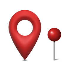 3D red map pin isolated on white background. Vector illustration