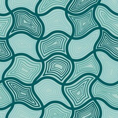 Vector seamless geometric pattern in green and turquoise. Waves, lines and shapes hand-drawn.