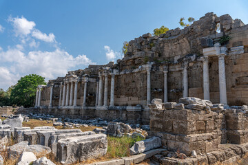 Fototapeta na wymiar Monument of architecture, ancient Greek ruins in Side city , Turkey