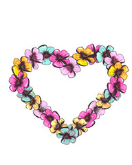 Flower heart isolated on white background, hand drawn, vector. Layout valentine's day, love background