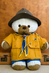 teddy bear dressed as Boy or Girl scout with hat from Czech Republic - ABS scout - scout