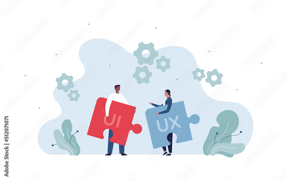 Poster ui, ux and web design concept. vector flat character illustration. multienthic team of afrcian man a