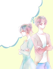 悩み事のある男女　吹き出し