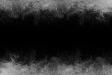 Abstract smoke texture frame over black background. Fog in the darkness. Natural pattern.