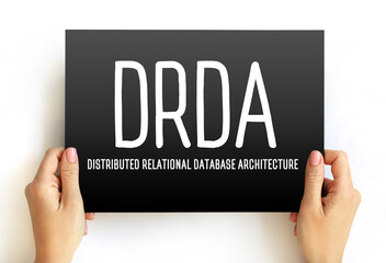 DRDA - Distributed Relational Database Architecture acronym text on card, abbreviation concept...