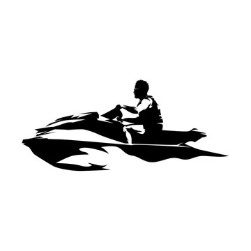 Personal Watercraft, PWC, Water Scooter Or Jet Ski. Rider Sits On Recreational Watercraft