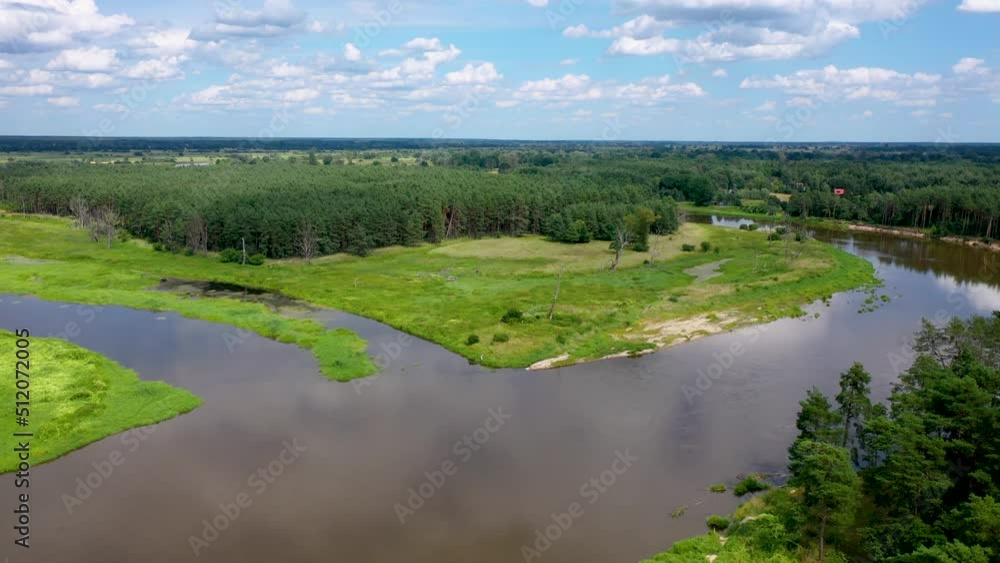 Canvas Prints Aerial drone view of River Bug near Szumin village, Masovia region of Poland, 4k video