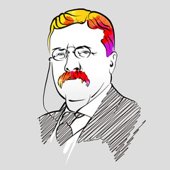 Theodore Roosevelt colorful hair vector drawing - obrazy, fototapety, plakaty