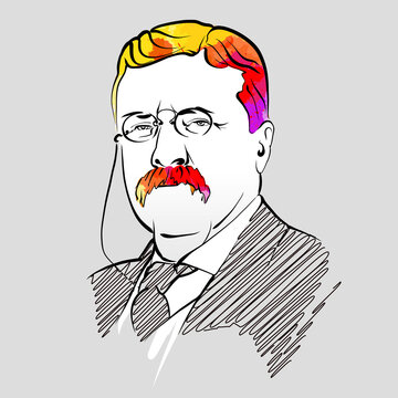 Theodore Roosevelt colorful hair vector drawing