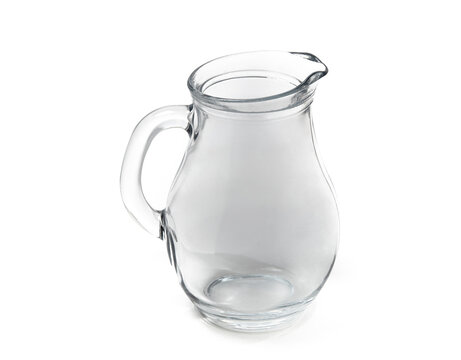 Glass water jug on white background. Space for text, for advertising, menu and printed materials