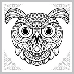Owl head zentangle arts, isolated on white background