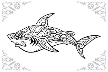 shark zentangle arts, isolated on white background