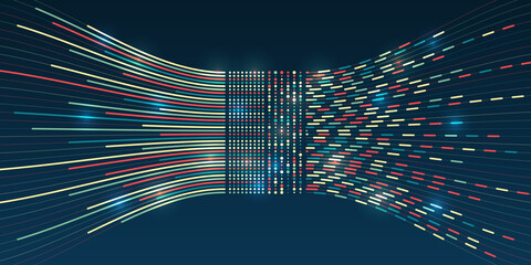 Visualization of Sorting data, Abstract processing of information flow. Vector database background. Filtering machine algorithms.