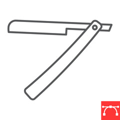 Straight razor line icon, barber and tool, straight razor vector icon, vector graphics, editable stroke outline sign, eps 10.