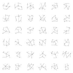 Constellation symbols made from lines and dots in hand drawn style on white background. Astrology clip art