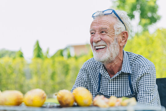 happy elderly man healthy senior confident smile at park outdoors with beautiful white teeth from denture prosthetics.