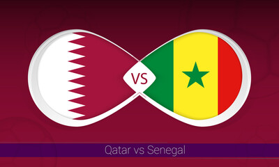 Qatar vs Senegal  in Football Competition, Group A. Versus icon on Football background.