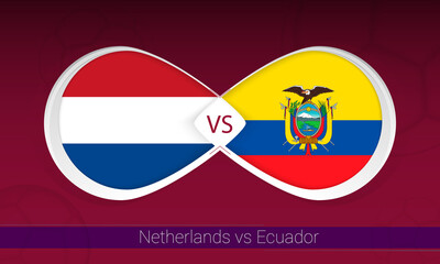 Netherlands vs Ecuador  in Football Competition, Group A. Versus icon on Football background.