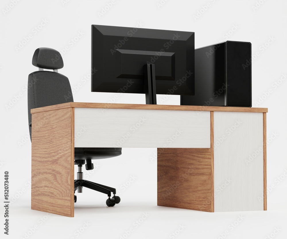 Wall mural Realistic 3D Render of Workstation with PC