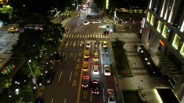Aerial view on traffic in Xinyi district, Taipei downtown, Taiwan