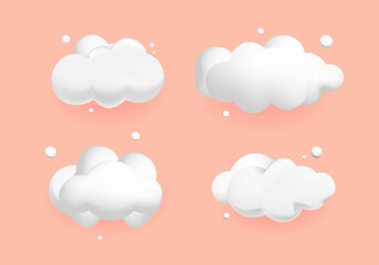 3d set cartoon white cloud vector design isolated. Cute style vector decorations