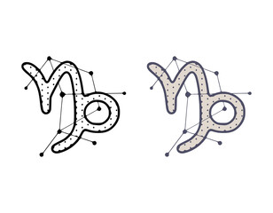 Capricorn zodiac sign vector illustration in hand drawn style isolated on white background. Horoscope symbol cosmic design.