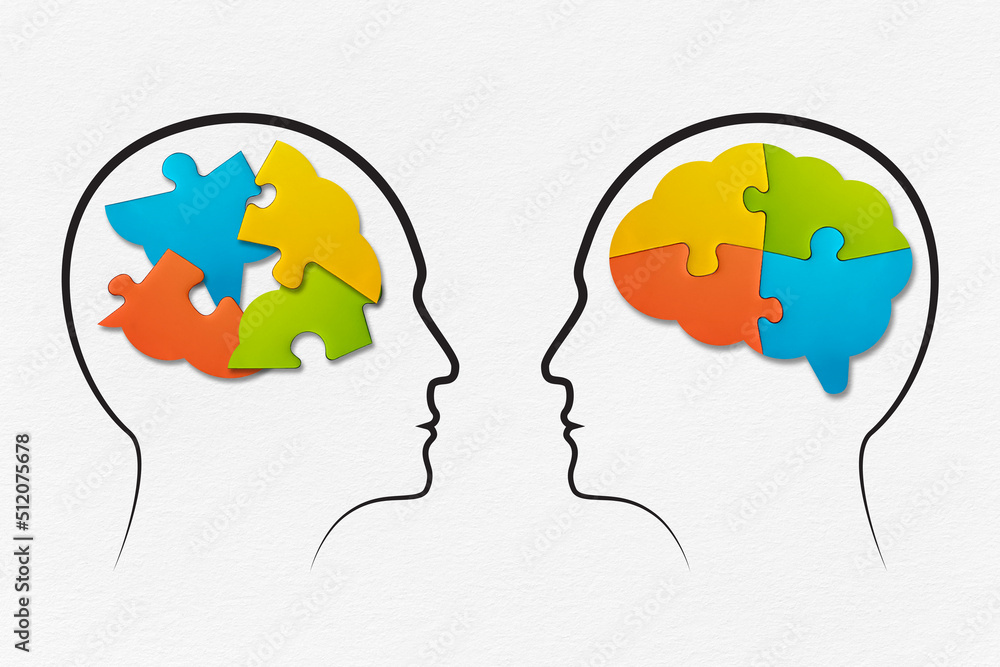 Aufkleber different thinking, rational and irrational thinking concept. mental health and problems with memory