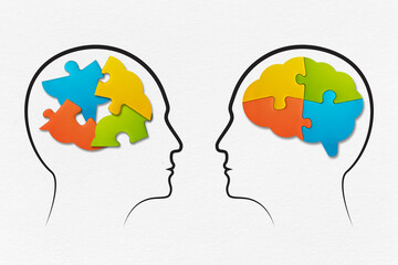 Different thinking, rational and irrational thinking concept. Mental health and problems with...