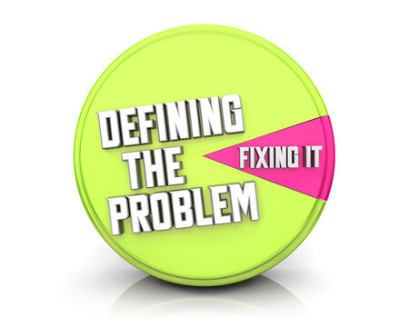 Defining the Problem Vs Fixing Solve Issue More Time Effort Improvement Pie Chart 3d Illustration