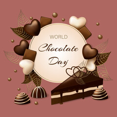 World Chocolate Day Postcard, flyer, banner, etc. Realistic style.