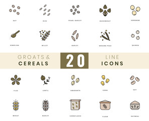 Grains and cereals icons. In colored outline style. For wesite design, mobile app, software