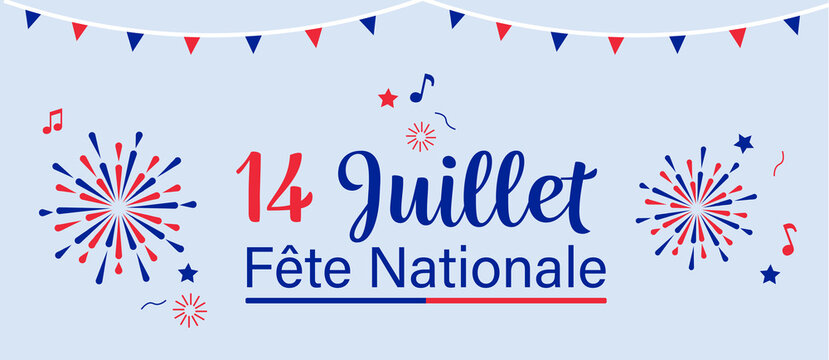 Illustration vectorielle 14 Juillet. Bannière illustrée fête nationale France. Icones et illustrations.