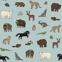 Animals of North America vector seamless pattern