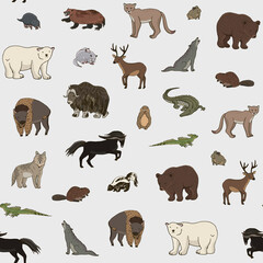 Animals of North America vector seamless pattern