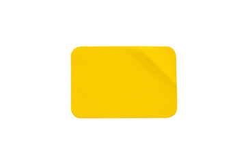 Yellow plastic sticker label isolated on white background