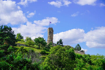 Ruins of Wachenheim Castle near Bad Durkheim. Wachtenburg in Wachenheim on the Wine Route with surrounding nature.

