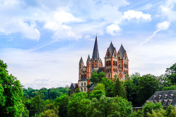View of the cathedral in Limburg an der Lahn. Limburg Cathedral. Historic Cathedral church.

