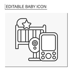  Baby line icon. Baby monitor and small bed for toddlers. Screening dreams and observation on newborn mood. Childhood concept. Isolated vector illustration. Editable stroke