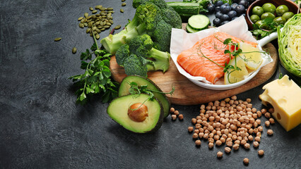 Dash flexitarian mediterranean diet on dark background.