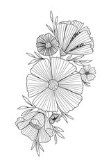 graphic illustration of a Flower line art sketch for tattoo