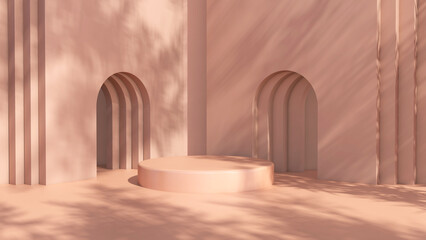 Background rendering with 3d podium and wall scene abstract background. 3D illustration, 3D rendering