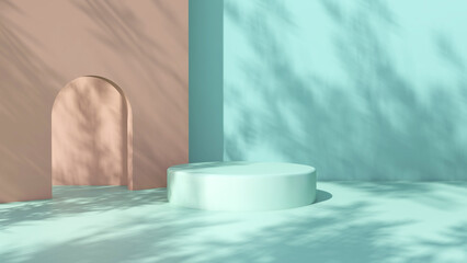 Background rendering with 3d podium and wall scene abstract background. 3D illustration, 3D rendering